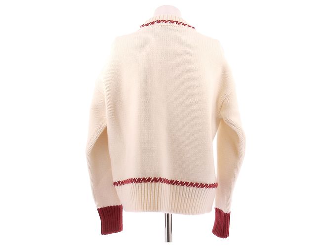 Ami Suéter beige con cuello rojo de lana - vista 2