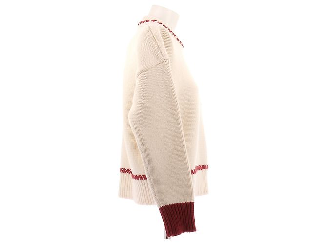 Ami Suéter beige con cuello rojo de lana - vista 3