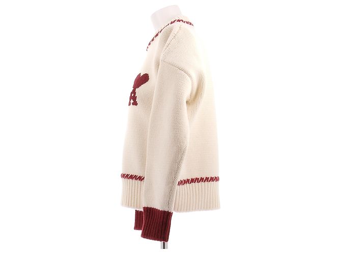 Ami Suéter beige con cuello rojo de lana - vista 4