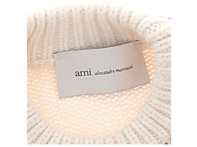 Ami Suéter beige con cuello rojo de lana - vista 5