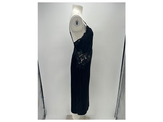 Jonathan Simkhai Langes Kleid mit Samt- und Spitzen-Effekt aus Seide Schwarz - Ansicht 3