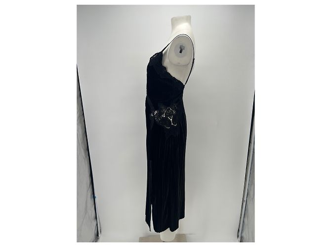 Jonathan Simkhai Langes Kleid mit Samt- und Spitzen-Effekt aus Seide Schwarz - Ansicht 4