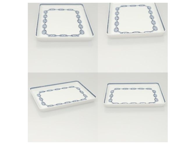 Piatto quadrato Chaine D'ancre Hermès in ceramica bianca Bianco - vista 3