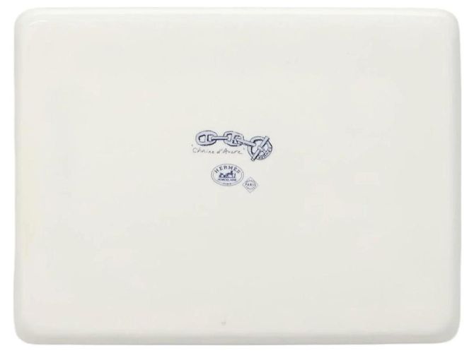 Piatto quadrato Chaine D'ancre Hermès in ceramica bianca Bianco - vista 2