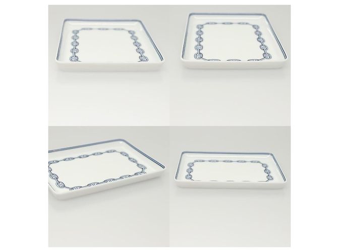 Piatto quadrato Chaine D'ancre Hermès in ceramica bianca Bianco - vista 3