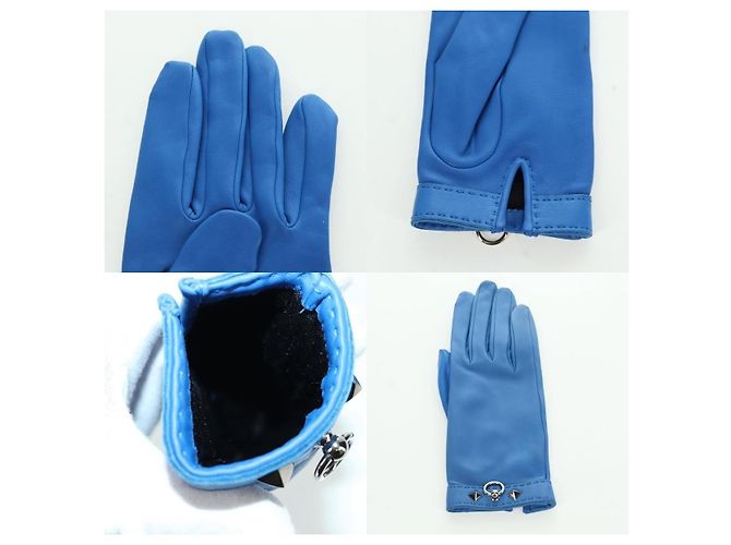 Hermès Medor Lederhandschuhe Blau - Ansicht 4