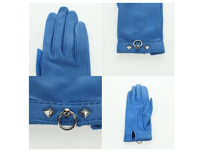 Hermès Medor Lederhandschuhe Blau - Ansicht 5