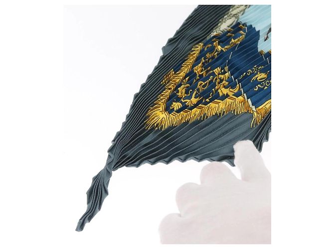 Sciarpa plissettata Hermès in seta della Real Escuela Andaluza Del Arte blu - vista 2
