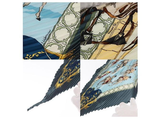 Sciarpa plissettata Hermès in seta della Real Escuela Andaluza Del Arte blu - vista 4