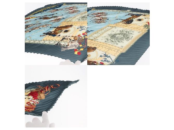 Sciarpa plissettata Hermès in seta della Real Escuela Andaluza Del Arte blu - vista 5