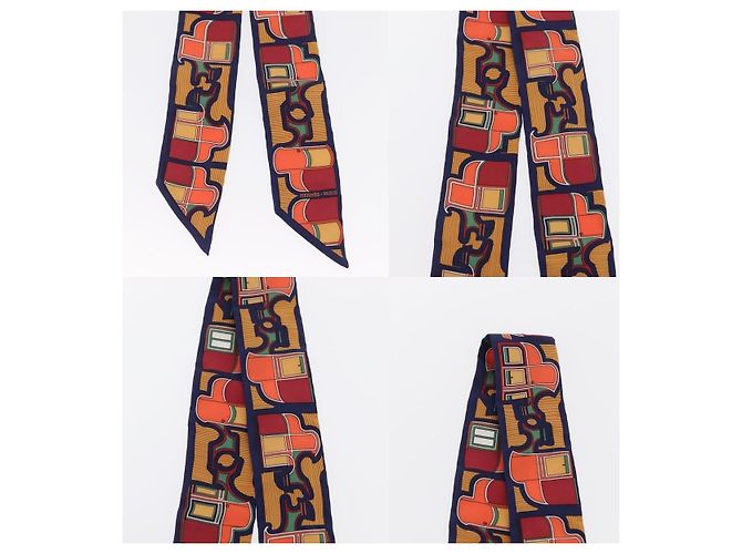 Foulard Twilly Hermès Carrozza in Seta Blu Navy - vista 3
