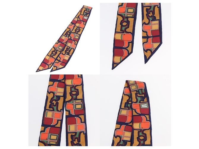 Foulard Twilly Hermès Carrozza in Seta Blu Navy - vista 4