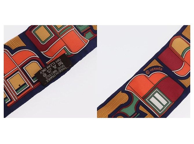Foulard Twilly Hermès Carrozza in Seta Blu Navy - vista 5