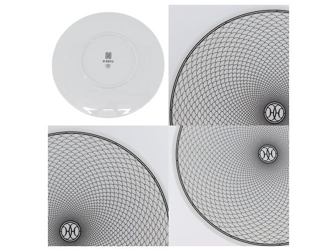 Piatto H Deco Hermès in ceramica bianca e nera Bianco - vista 3