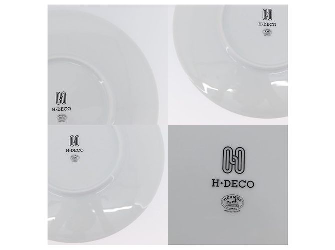 Piatto H Deco Hermès in ceramica bianca e nera Bianco - vista 5