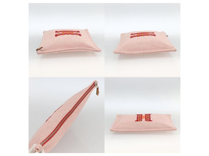 Pochette Hermès in cotone rosso argento - vista 3