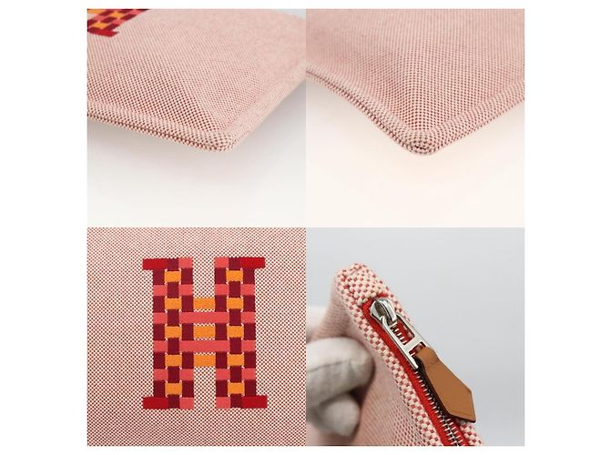 Pochette Hermès in cotone rosso argento - vista 4