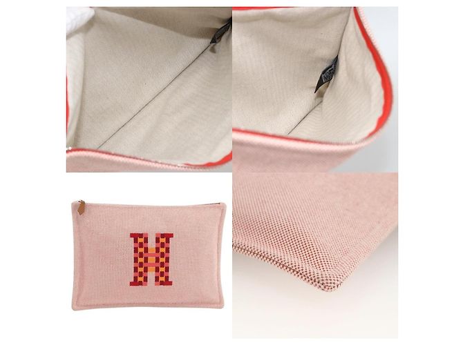 Pochette Hermès in cotone rosso argento - vista 5