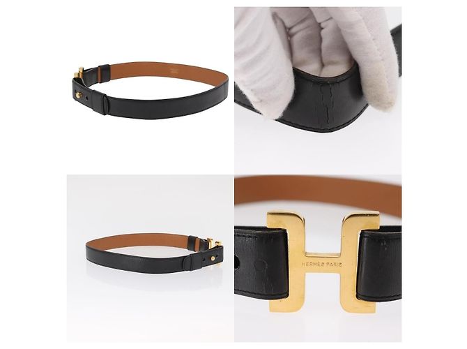 Cintura H in pelle nera e oro di Hermès Nero - vista 3
