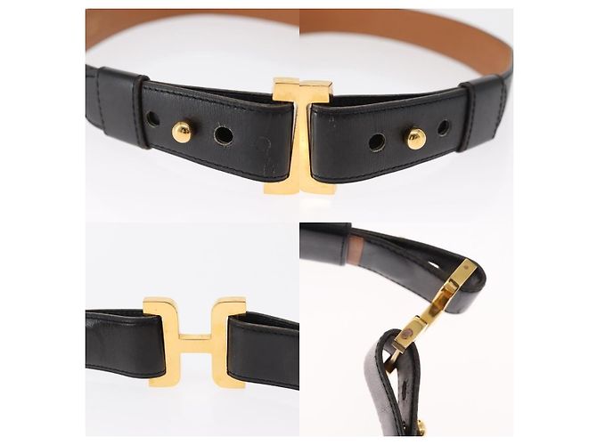 Cintura H in pelle nera e oro di Hermès Nero - vista 4