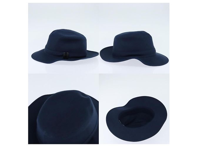 Cappello Hermès in lino blu navy - vista 3