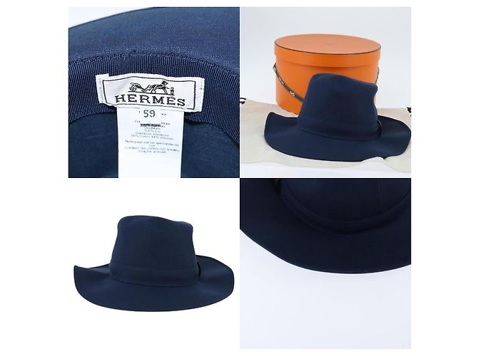 Cappello Hermès in lino blu navy - vista 5