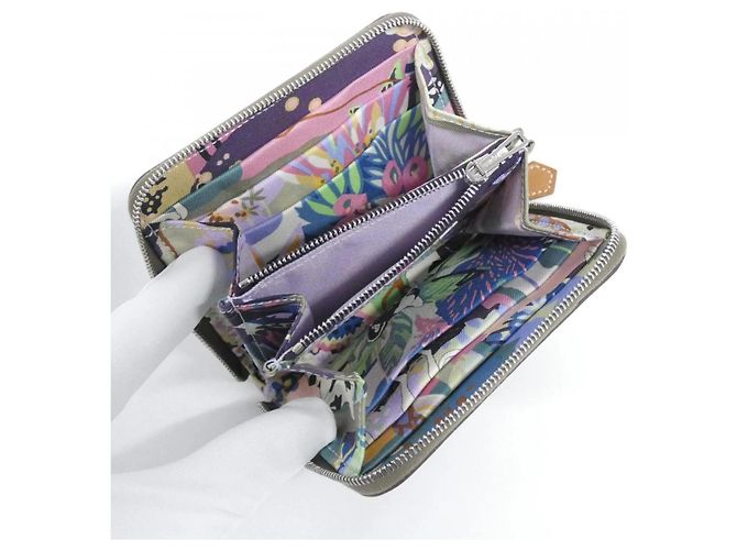 Hermès Hermes EN LIBERTE Silk In Compact Wallet Taupe Light green Dark purple - view 4