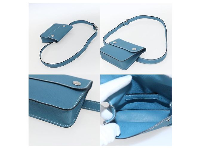 Borsa a vita Pochette Hermès in pelle verde, blu e argento - vista 4