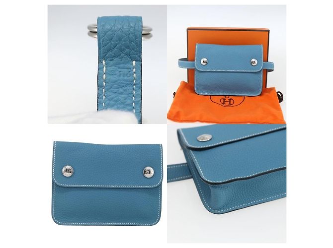Borsa a vita Pochette Hermès in pelle verde, blu e argento - vista 5