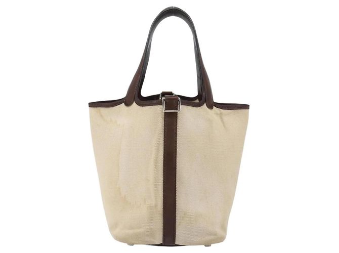 Borsa a Spalla Picotin PM Toile H di Hermès Beige - vista 2