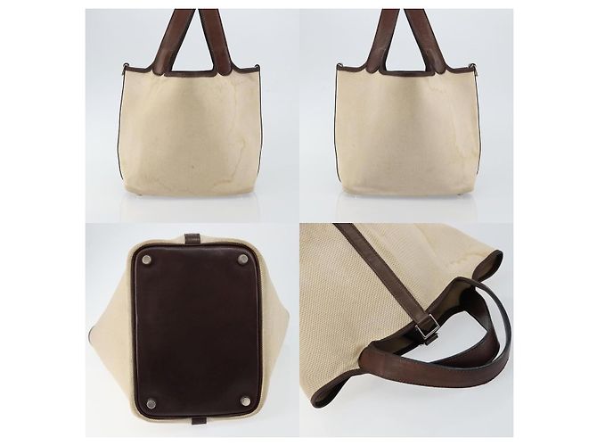 Borsa a Spalla Picotin PM Toile H di Hermès Beige - vista 3
