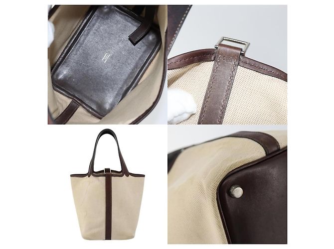 Borsa a Spalla Picotin PM Toile H di Hermès Beige - vista 5
