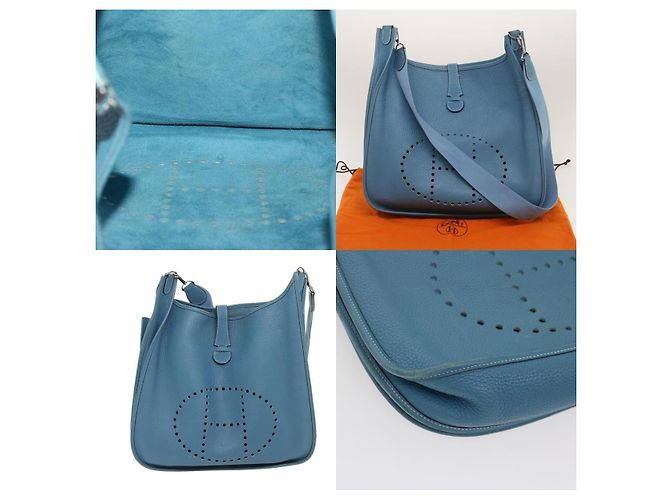 Borsa a spalla in pelle Hermès Evelyn Tgm Blu - vista 5