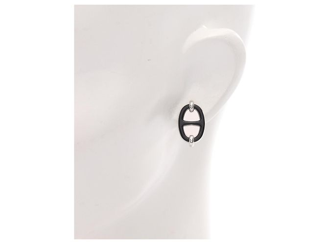 Hermès Mini Maillon Ohrringe Schwarz Silber - Ansicht 4