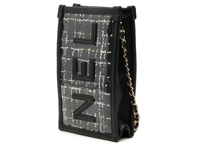 Clutch per telefono in tweed nero e PVC di Chanel con catena - vista 2