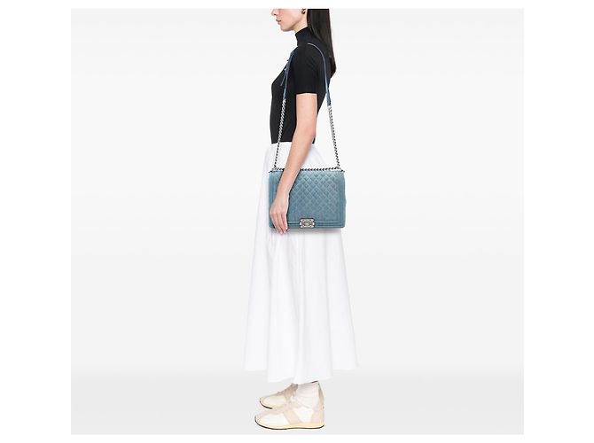 Chanel Blu Grande Borsa in Denim Trapuntato Boy Flap - vista 7