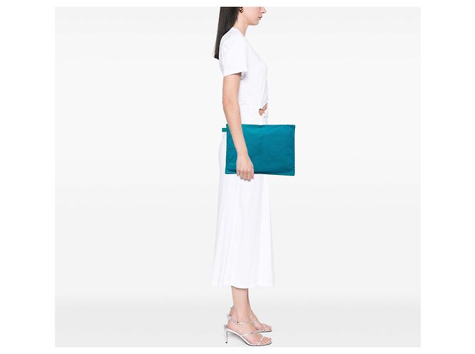 Pochette con zip GM Hermès Blue Toile Bora Bora Turchese - vista 8