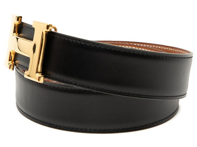 Cintura reversibile Constance H in vitello nero e Courchevel di Hermès - vista 2