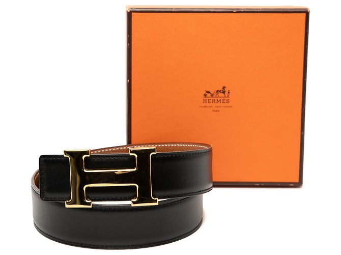Cintura reversibile Constance H in vitello nero e Courchevel di Hermès - vista 6