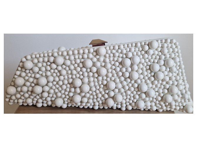 Attico Bolsa de mão "Long Night" em couro branco com pérolas - vista 2