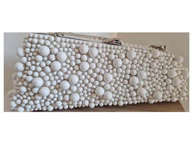 Attico Bolsa de mão "Long Night" em couro branco com pérolas - vista 4