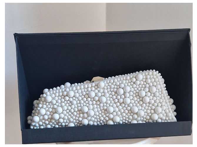 Attico Bolsa de mão "Long Night" em couro branco com pérolas - vista 5