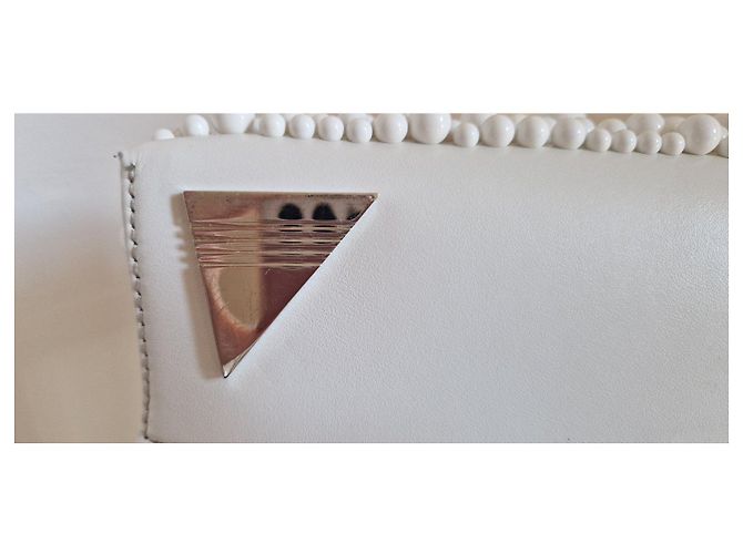 Attico Bolsa de mão "Long Night" em couro branco com pérolas - vista 9