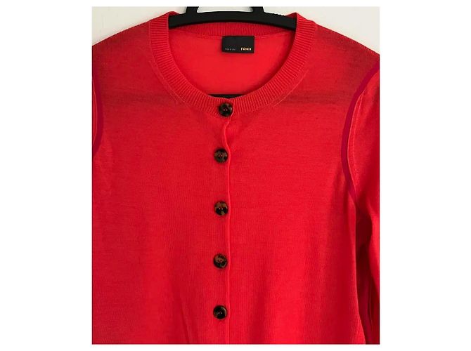Fendi Cardigan aus roter Wolle mit Fuchsia Crepe Fuschia - Ansicht 3