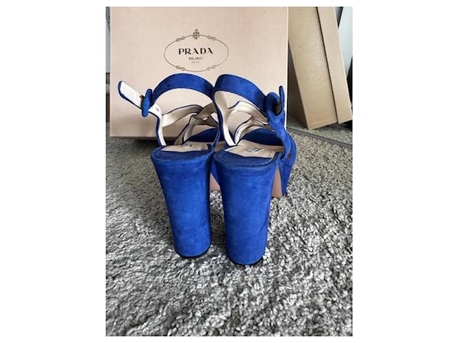 Sandali platform Prada in suede blu - vista 2