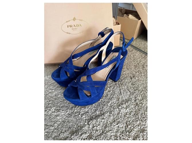 Sandali platform Prada in suede blu - vista 3