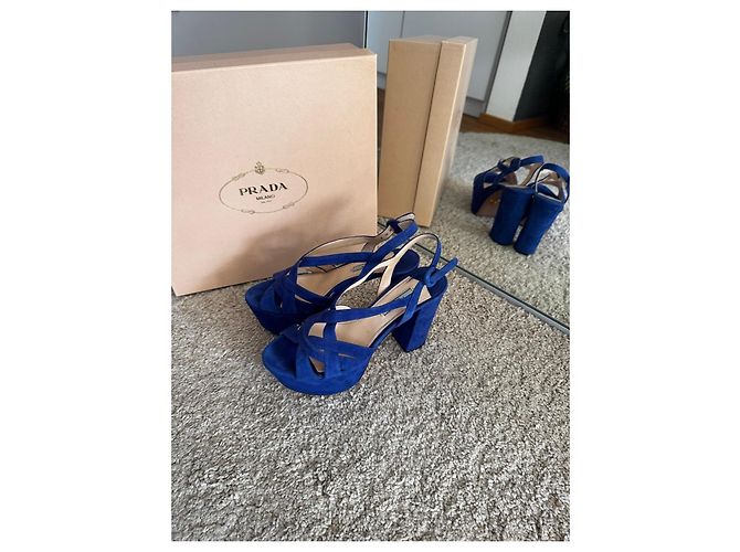 Sandali platform Prada in suede blu - vista 4