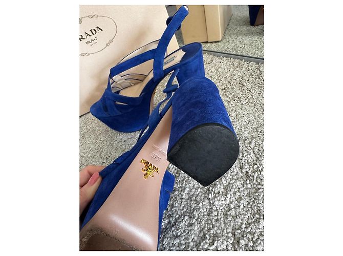 Sandali platform Prada in suede blu - vista 5