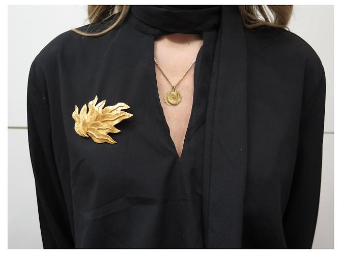 VINTAGE LANVIN SET BROSCHE UND BLATT-ÖHRRINGE AUS GOLDMETALL Golden - Ansicht 19