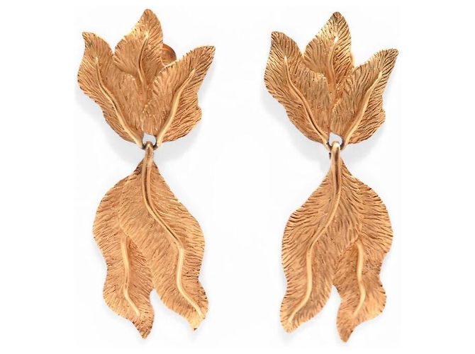 VINTAGE LANVIN SET BROSCHE UND BLATT-ÖHRRINGE AUS GOLDMETALL Golden - Ansicht 2